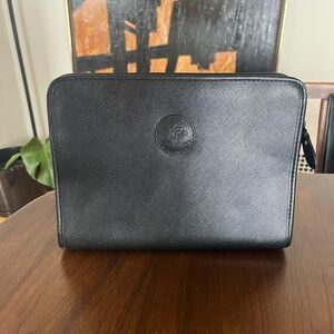 Pierre Balmain Vintage Black Leather Unisex Structured Clutch Bag W Wristlet EUC